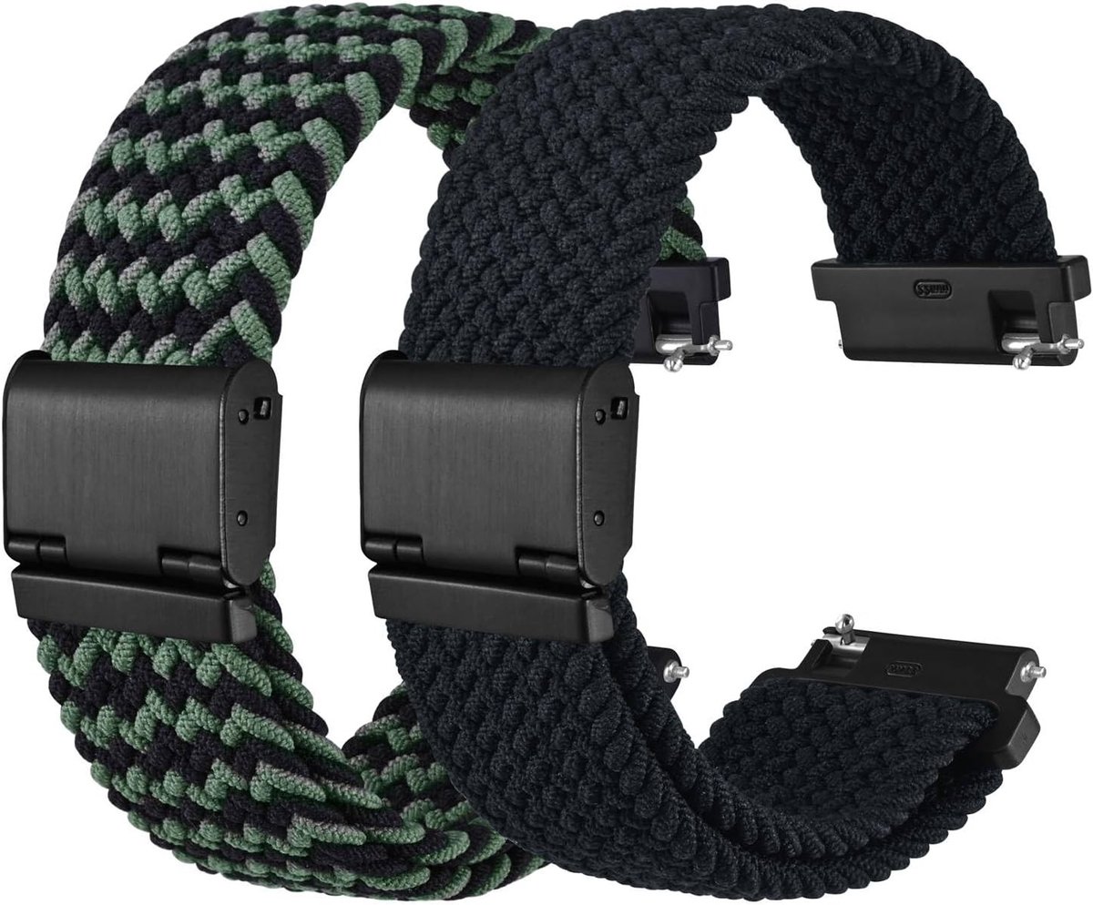 18mm Woven Nylon Horlogeband voor Mannen en Vrouwen, Snelle Bevestiging, 2 Stuks Vervangende Bandjes (Zwart) - Duurzaam, Comfortabel en Stijlvol
