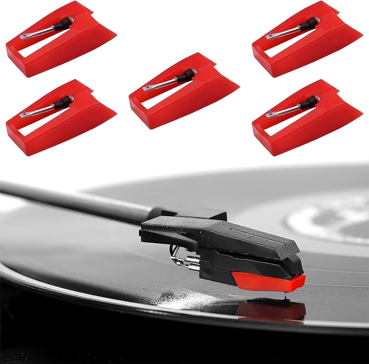 Verpakking met 5 universele platenspelernaalden van diamant, reserve naalden voor vinyl en LP-spelers, ideaal voor fonografen en muziekliefhebbers