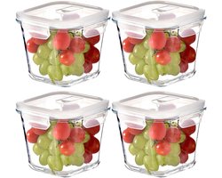 Glazen Soepkom - Glazen Soepkom met Deksel - Glazen Voedselopslagcontainer en Maaltijdbereidingsbakje - Magnetronbestendig en BPA-vrij - Draagbare Lunchbox voor Werk en Fruit - Wit - 1000 ml