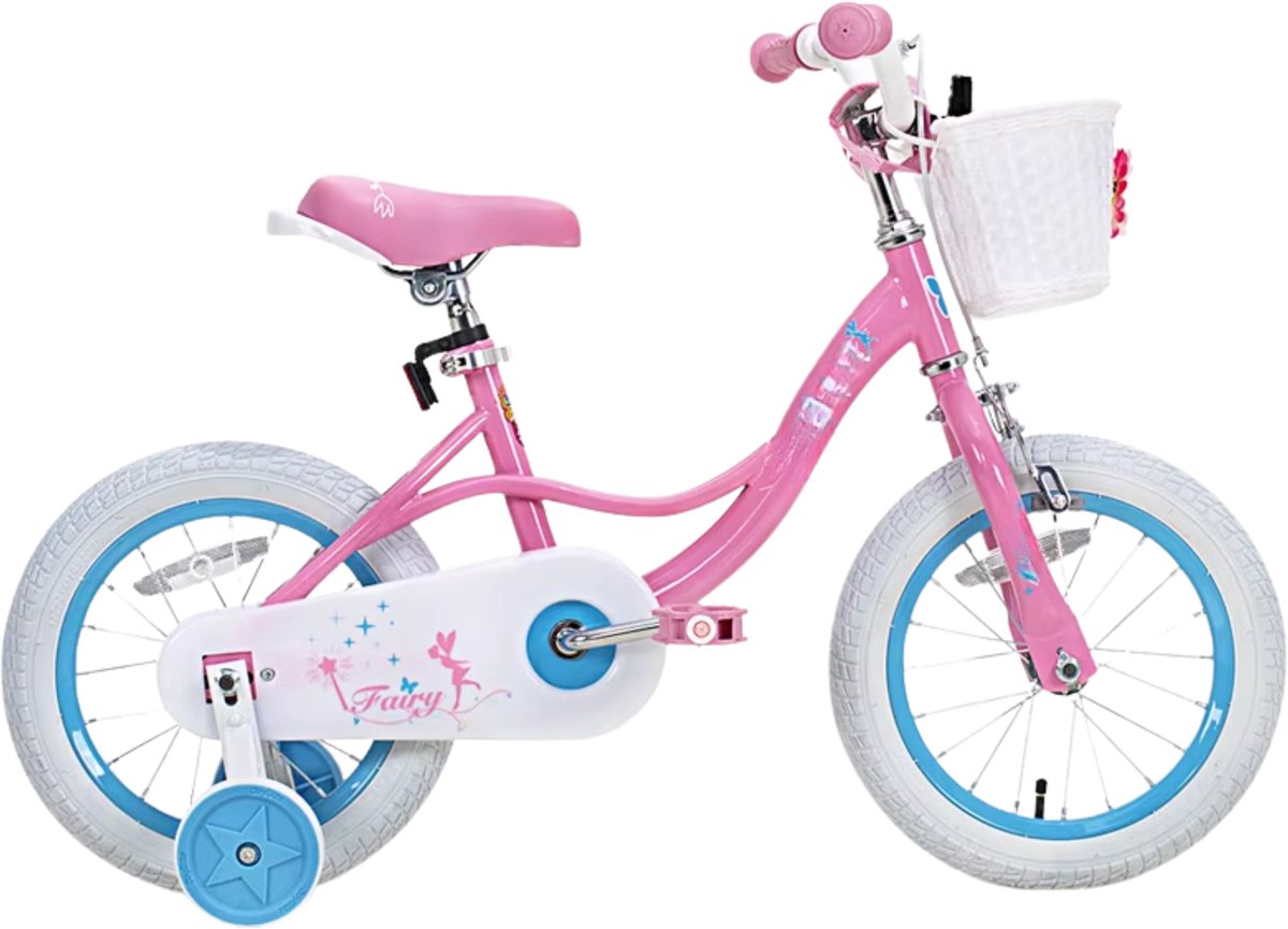 Happiq Peuter- en Kinderfiets 36 cm – Voor Meisjes van 2–9 Jaar – Zijwieltjes Handrem en Mand – Peuterfiets – Roze