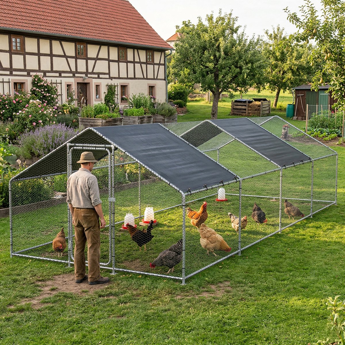 Kippenren Wels buitenren 3x8x2 m donkergroen pro.tec