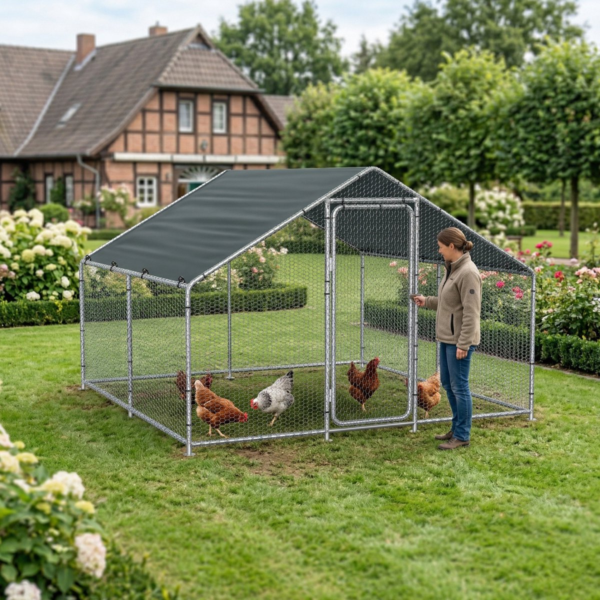 Kippenren Wels buitenren 3x3x2 m donkergroen pro.tec