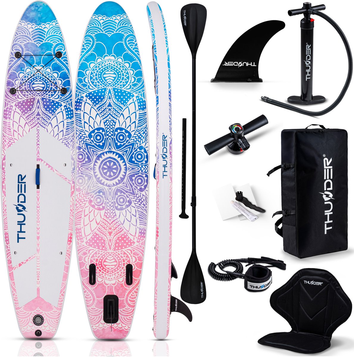 THUNDER® AURORA SUP Board Opblaasbare 350 cm met Kajakstoel – Complete Set met Pomp, Peddel & Accessoires