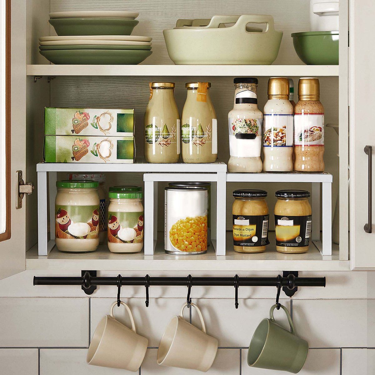 Keuken Organisator Planken Kast Opbergers Stapelbaar Uitbreidbaar - Set van 2 - Metalen Keuken Planken - Wit - KCS01WT — cadeau in Cadeau-ideeën - foto 3