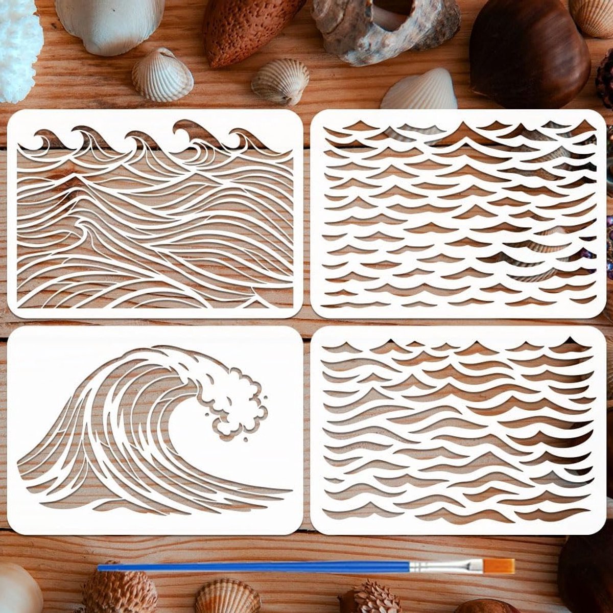 4 Stuks Golf Sjablonen met Kwast 21x29.7cm voor Schilderen op Hout en Muur Decoratie - Oceaan Thema Sjablonen van Dikke PET Plastic voor Creatieve Projecten