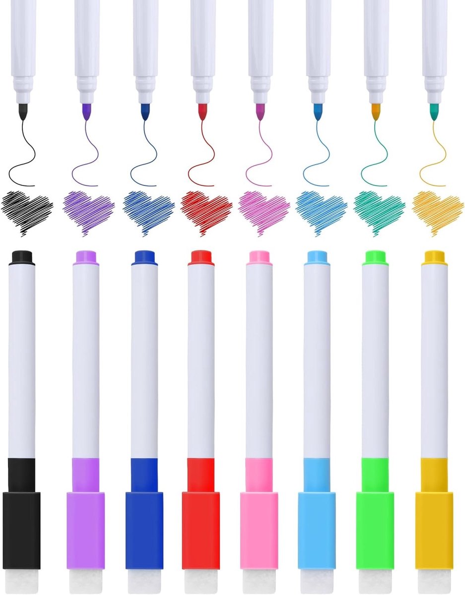 Magnetische Whiteboard Markers Set van 8 Kleuren - Fijne Punt, Droog Veegbaar en Geurloos - Perfect voor Kantoor, School en Thuisgebruik