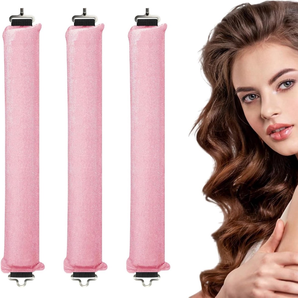 Thijox - Lange Krulspelden 3 Stuks - Zachte Heatless Krulspelden voor Slapen - Rubber & Fluweel - Roze - Voor Middellang Haar - Ideaal voor Feestelijk