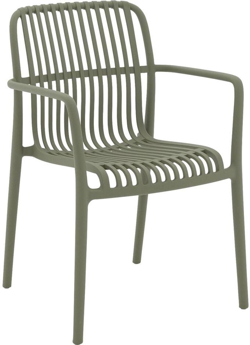 Goossens Tuinstoelen Jelke - Kunststof - groen - 57 x 83 x 54 cm - Tuinstoel met armleuning - zonder kussen - Stapelbaar