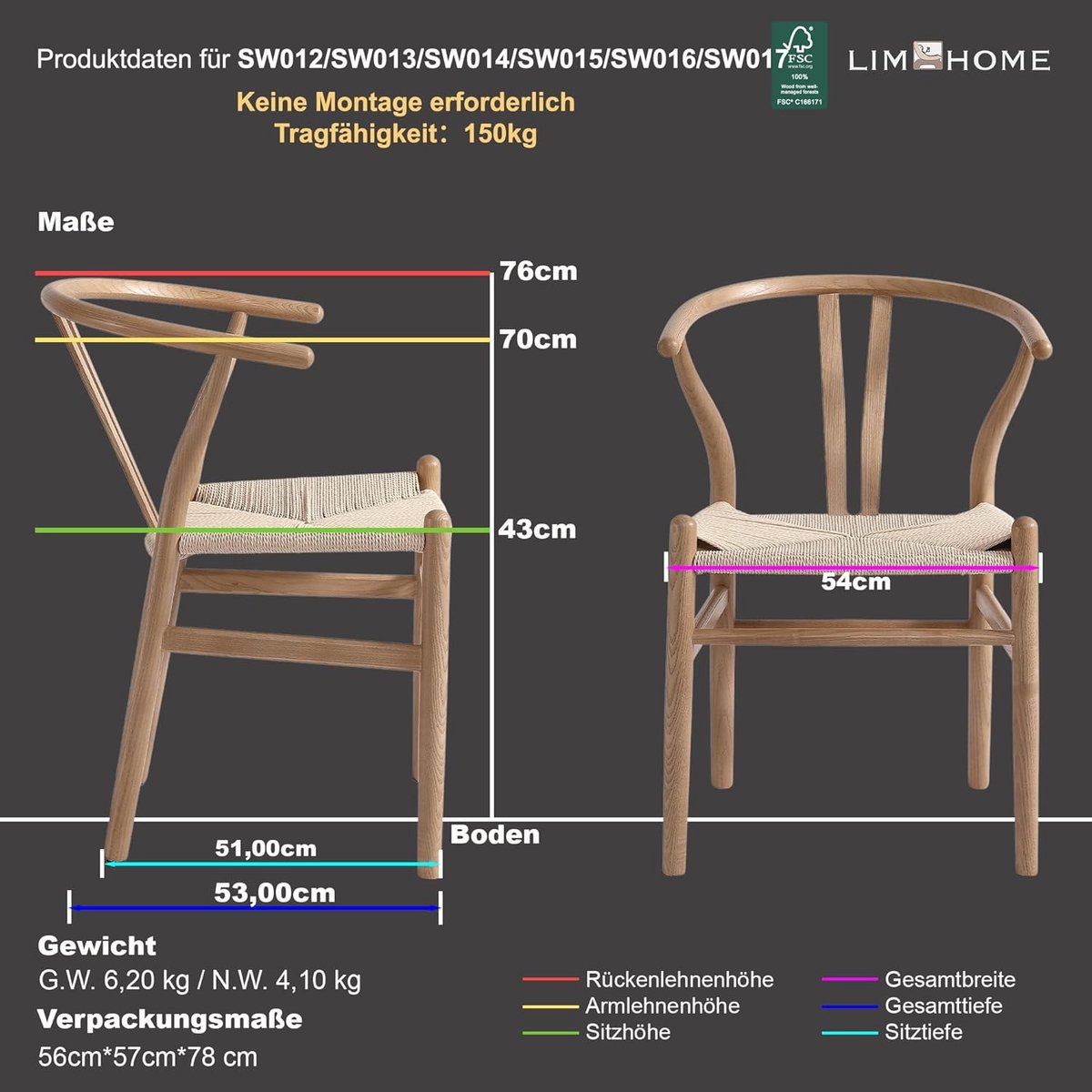Eetkamerstoel Scandinavisch Design – Wishbone Stijl Stoel van Massief Beukenhout & Papieren Koord – Ergonomisch, Duurzaam & Voorgemonteerd – Naturel Gelakt – Meuble Paris ArtisanCraft