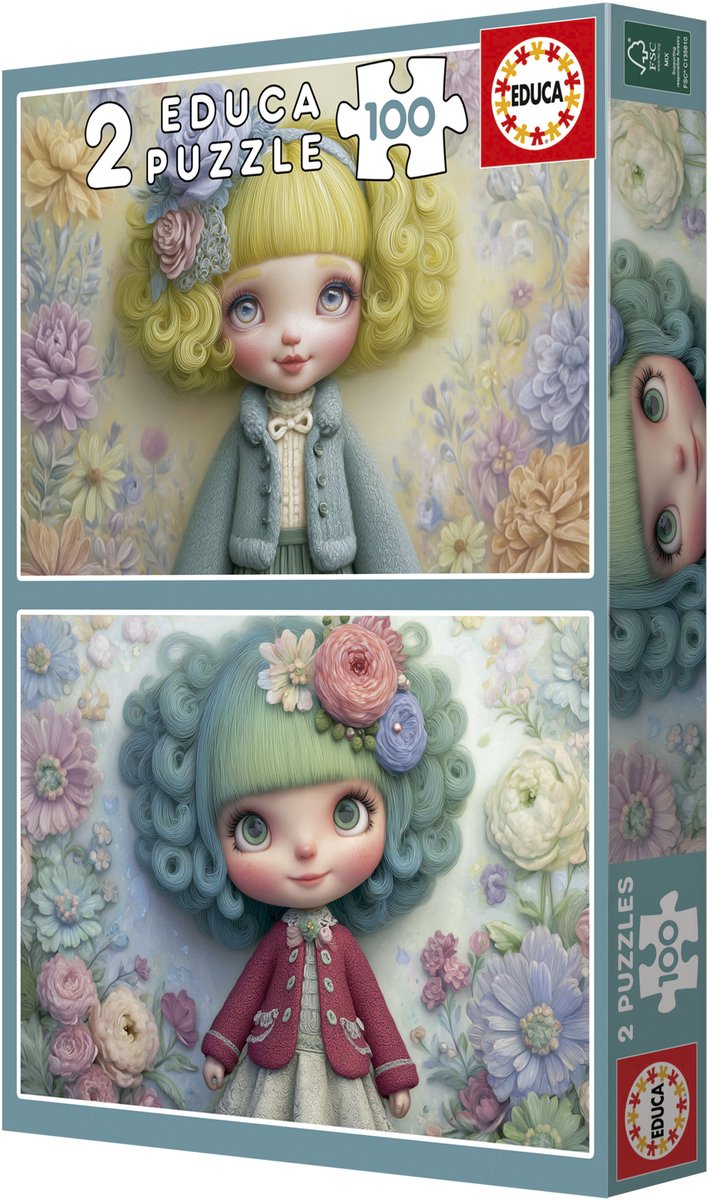 Educa legpuzzel Flower Girls - 2 puzzels van 100 stukjes karton.