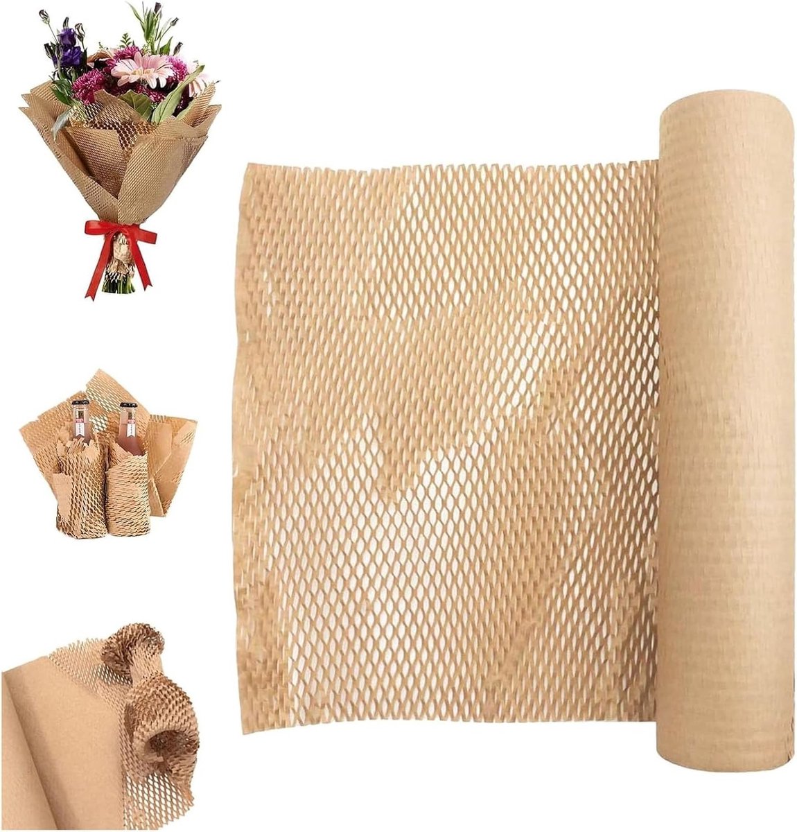 Papierrol in honingraatstructuur, 30 cm x 30 m, Verpakkingsmateriaal voor kwetsbare artikelen, Vulling voor verzending en verhuizen, Duurzaam alternatief voor inpakpapier