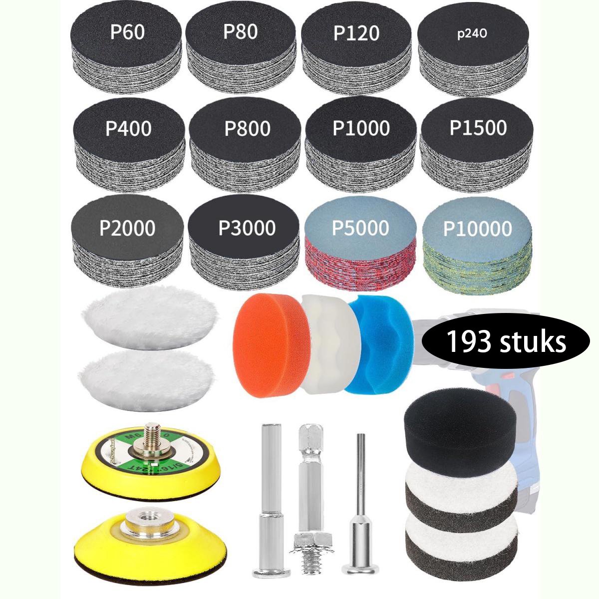 EXCITAT 193 Stuks Poliersets en slijpmiddelensets - Polierpad Set voor Autoreparatie - Verwijdert Oxidatie en Krassen - 50mm - Geschikt voor Auto Glas Metaal Hout - Plastic Poliersponzen en Opzetstukken voor Boormachine Dremel