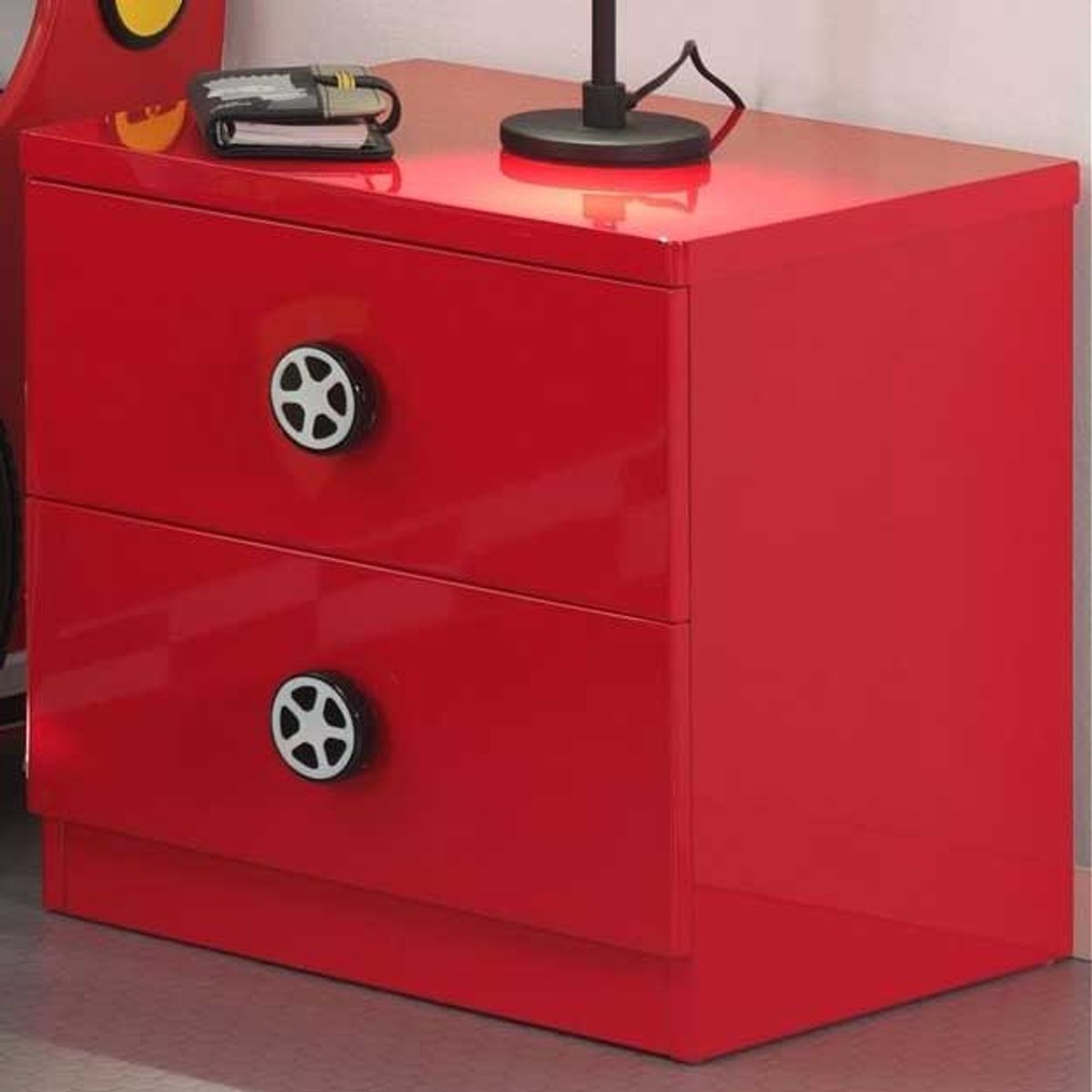 Vipack-Nachtkastje-Monza-met-2-lades-hout-rood