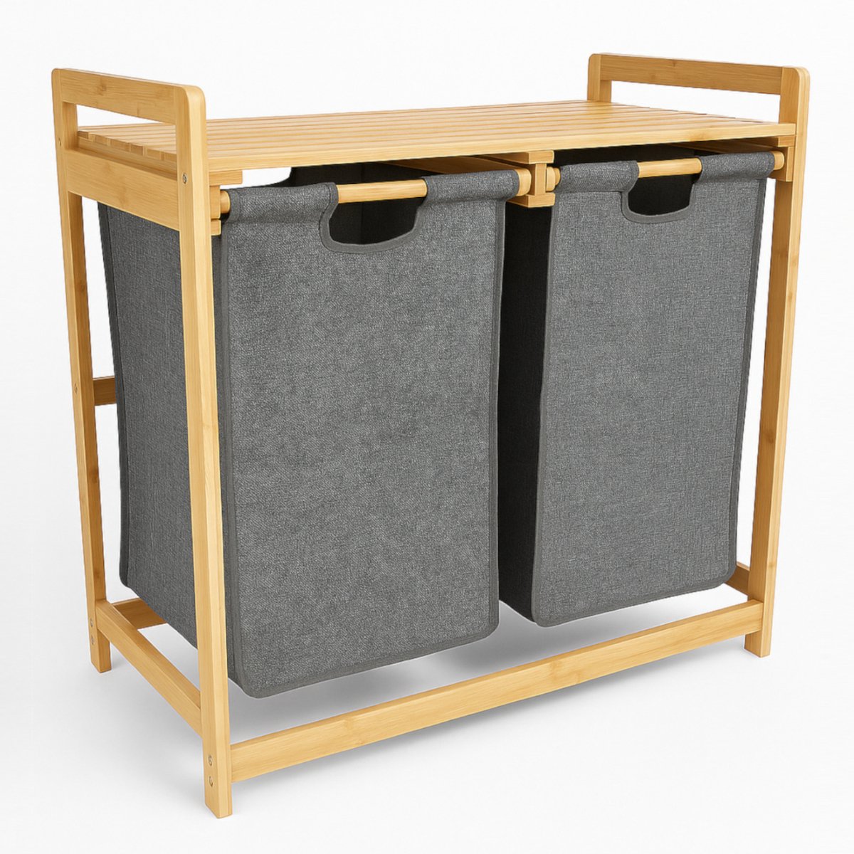 BEGRYF - Wassorteerder - bamboe - 2 vakken - grijs - 70x35x68 cm