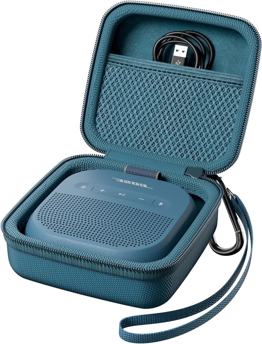 Draagbare Reisopbergcase voor Bluetooth Speakers - Robuuste Bescherming met Carabiner en Handgreep, Geschikt voor Accessoires en Kabels, Blauw