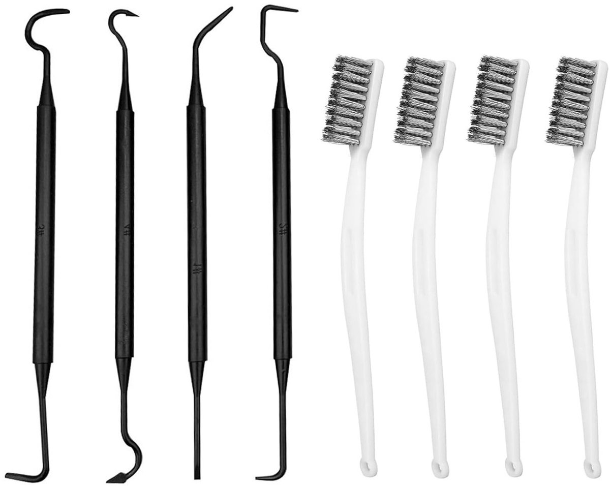 Set van 4 metalen borstels voor schoonmaken, ontroesten, lassen en barbecueën, inclusief 4 haakborstels