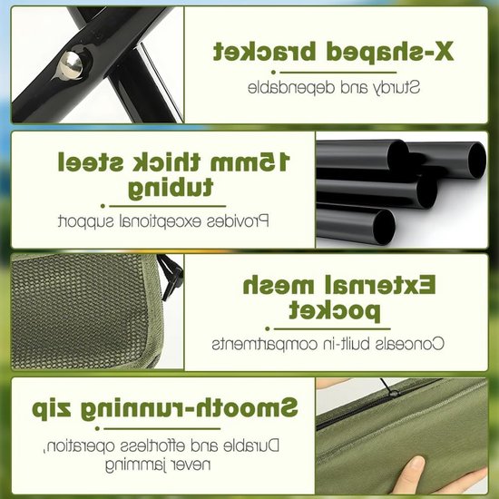 Opvouwbare Kruk - Opvouwbare Stoel - Inklapbare Kruk - Camping Krukje - 2 Stuks - Draagbare Vouwkruk voor Camping, Vissen, Outdoor - Groen - 100-120 kg — afbeelding 2