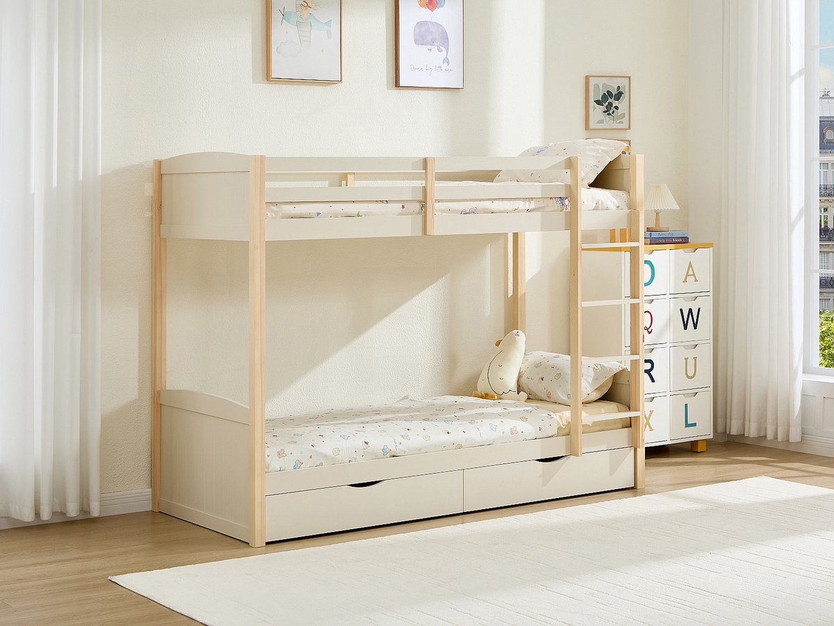 Vente-unique Stapelbed hout beige 90 x 200 cm