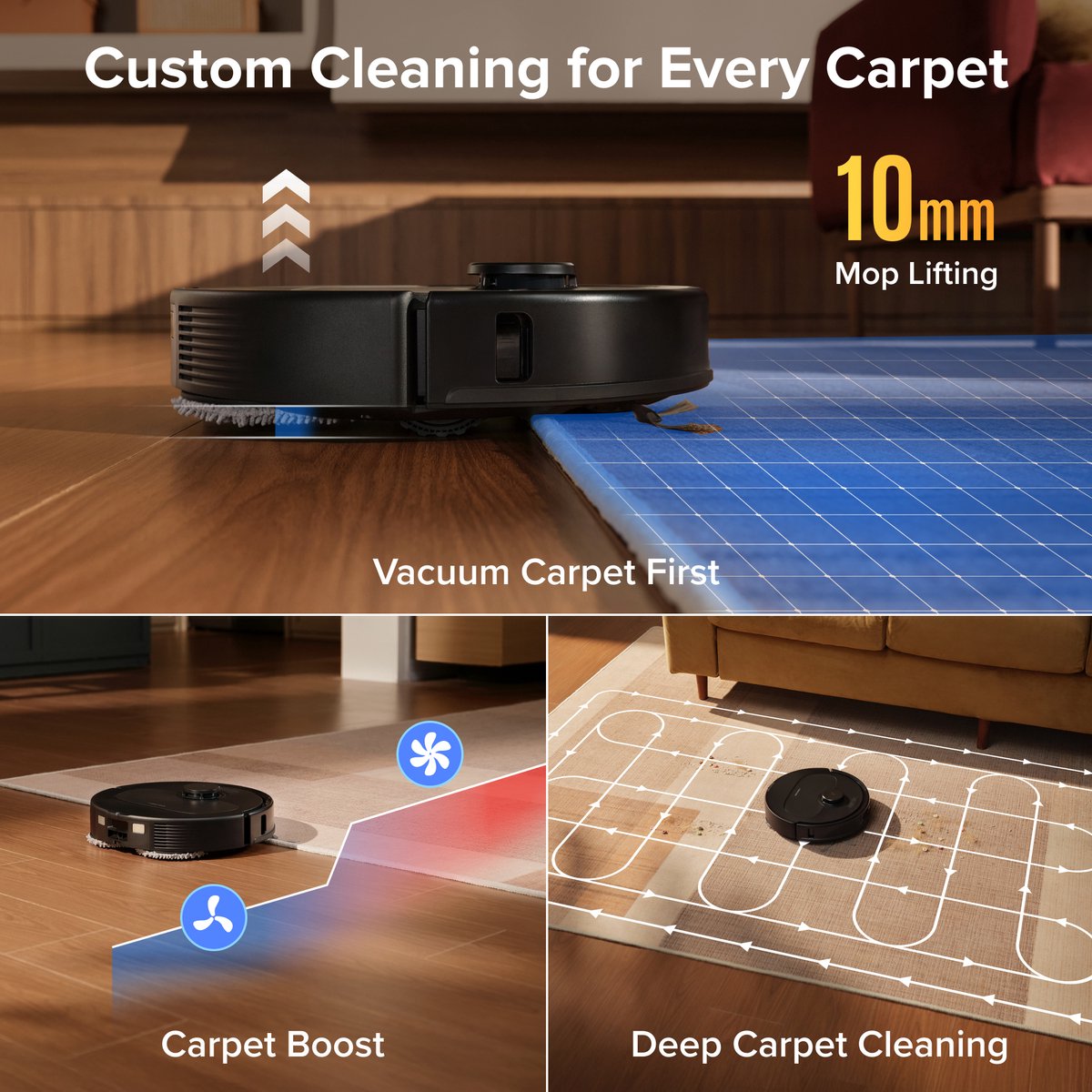 Roborock Qrevo S Pro Set-Robotstofzuiger–Alles-in-één multifunctioneel dockingstation–18500 Pa zuigkracht–Antiklitsysteem-Reactive Tech Obstakelvermijding-Intensieve tapijtreiniging 10 mm Dweilverhoging–Twee roterende dweilpads–Roborock app controle — afbeelding 3