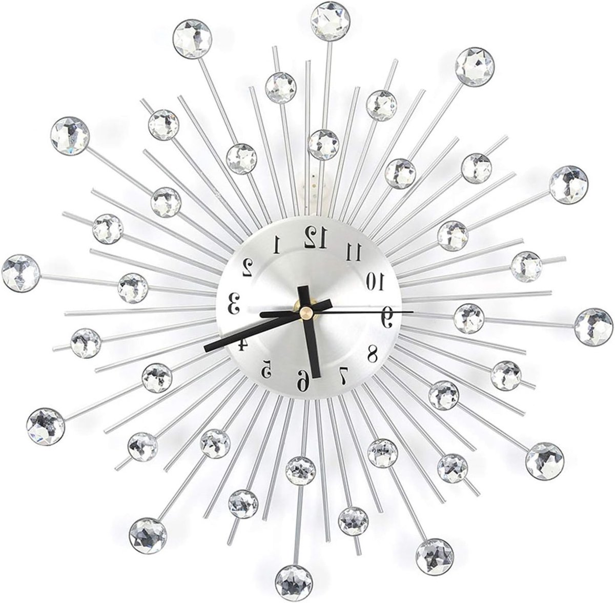 Moderne 3D Crystal Wandklok van 30 cm met Sprankelende Diamanten en Zilveren Afwerking voor Keuken, Woonkamer en Slaapkamer, Stijlvol Design en Hoogwaardige Materialen