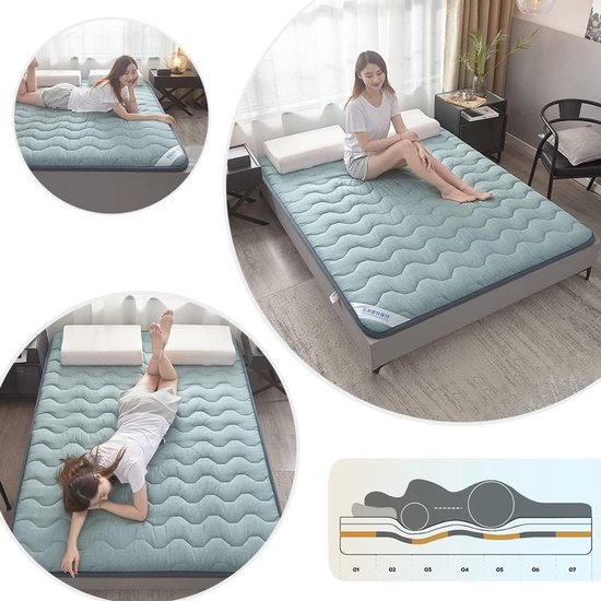 Japanse Futon Matras - Vloermatras Topper - Comfortabel Slapen - Huidvriendelijk Pluche - 180x200cm - Groen — afbeelding 4