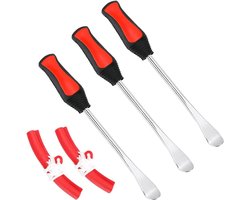 Bandenlepels Gereedschapset - Bandenwisselset Motor - Banden Monteren - Inclusief Velgbeschermers - 3 stuks - Rood