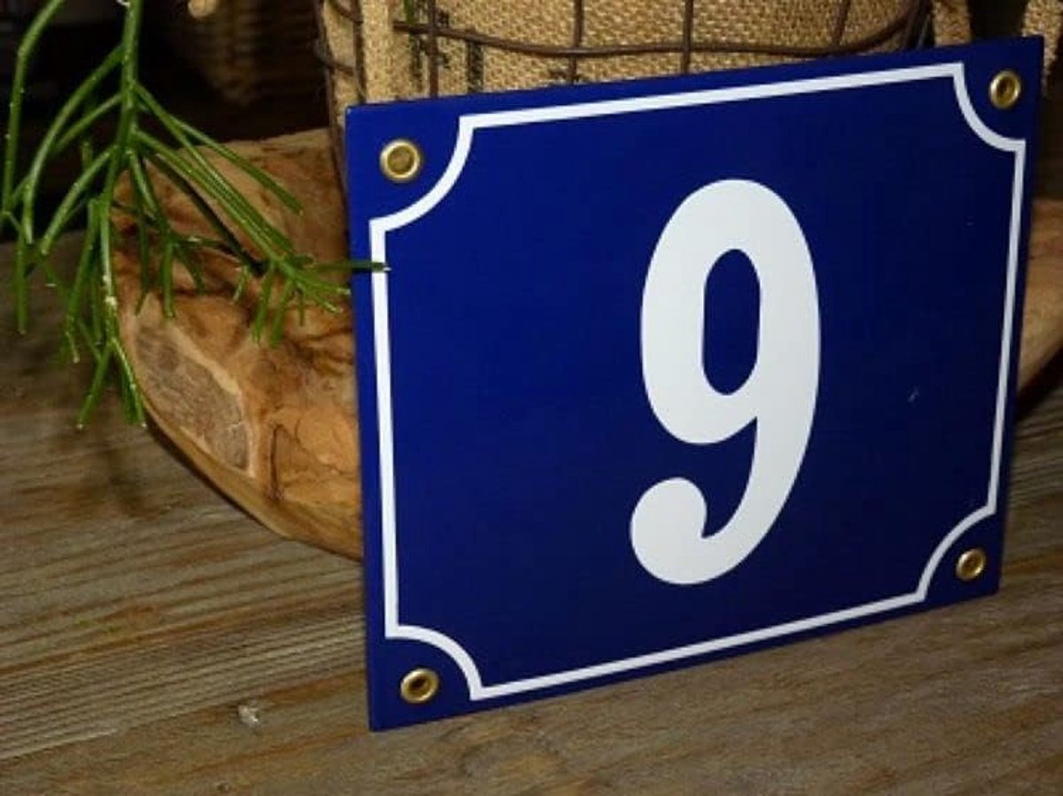 Emaille Huisnummer - Nummerbord Woning - Duidelijke Adresherkenning - Handmatig Gekleurd Reliëf - 18x15 Centimeter - Blauw Wit