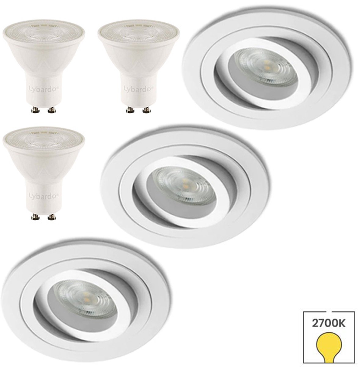 Lybardo - Inbouwspots 3-pack - Kantelbaar + LED Spot 2.4W - Warmwit Licht