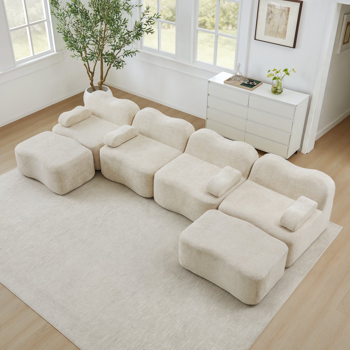 Wishdor Modulaire Hoekbank Met Ottomans - Golvende Vorm En Diepe Zitting - Modern Ontwerp