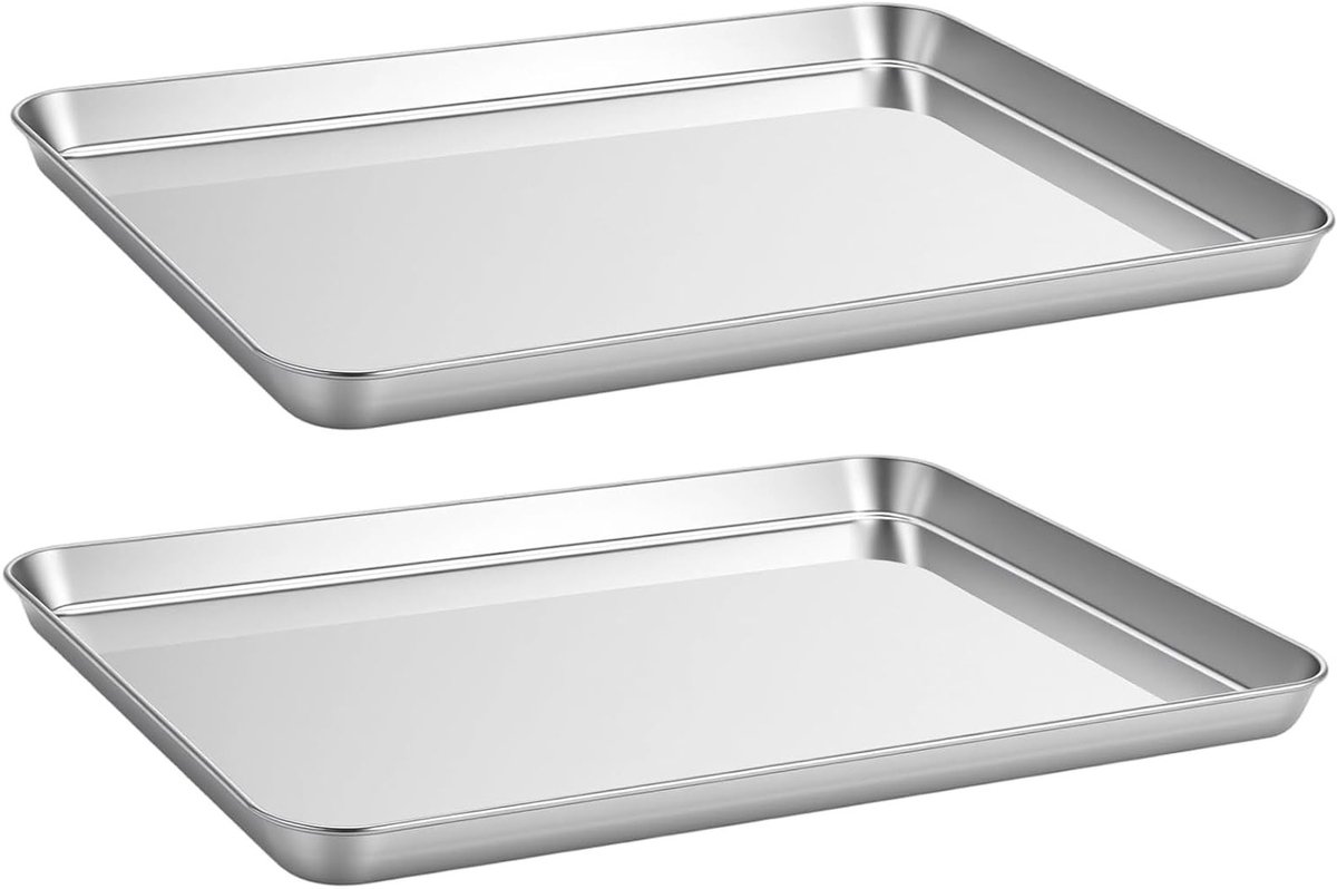 Roestvrijstalen bakplaat set van 2, ideaal voor bakken, ovenbestendig, 40 x 30 cm, duurzaam en veelzijdig