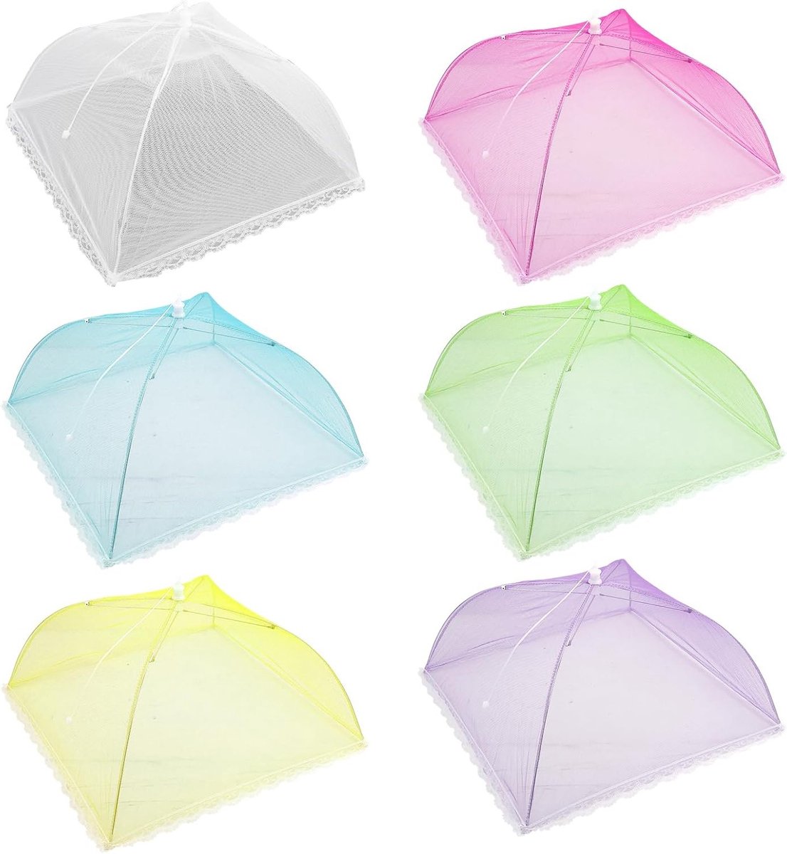 Vouwbare Voedselbescherming - 6 Stuks Kleurige Mesh Voedsel Tenten voor Buiten, Ideaal voor Picknick, BBQ en Feestjes, 16 Inch