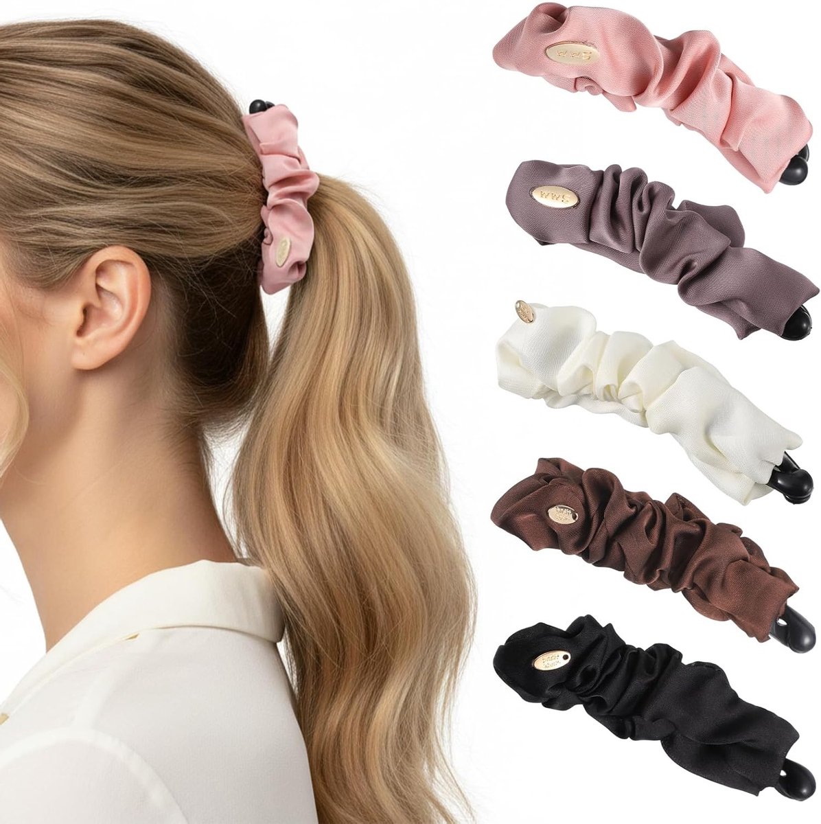 5 Stuks Satijnen Banana Haarclips - Antislip Paardenstaart Houder, Grote Jumbo Haarclaws, Vintage Boho Haartoebehoren voor Vrouwen en Meisjes