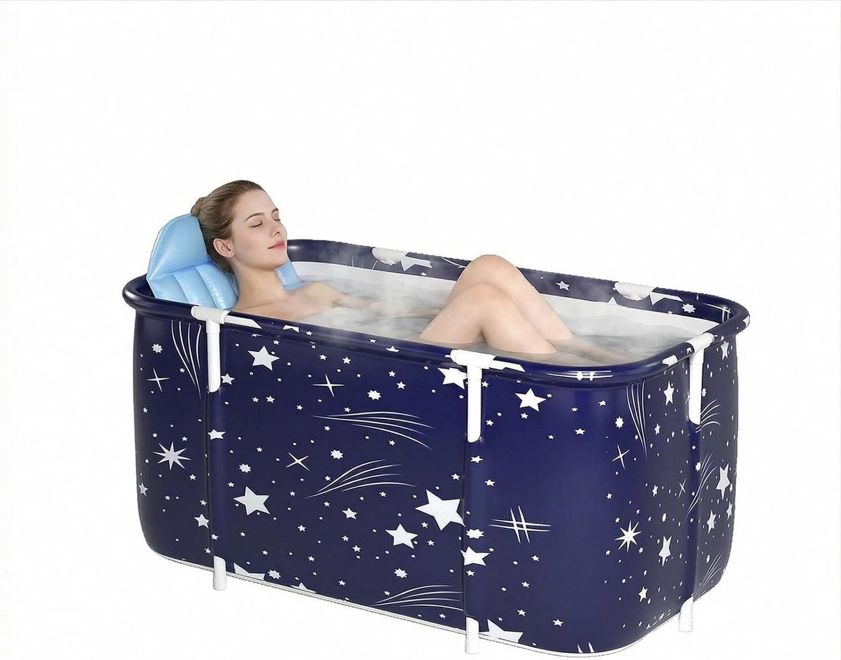Draagbare Opvouwbare Badkuip voor Volwassenen met Kussens voor Binnen en Buiten, 120 x 55 x 50 cm, Ideaal voor Hot Spa en IJsbad