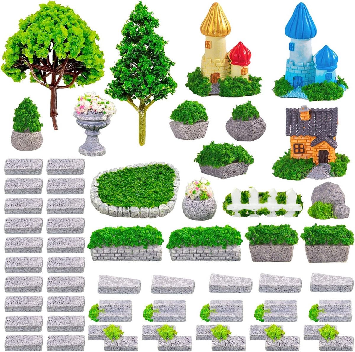 Miniatuur Tuin Decoratie Set met 53 Stukken, Inclusief Bomen, Weide en Sieraden voor Betoverende Tuinaccessoires