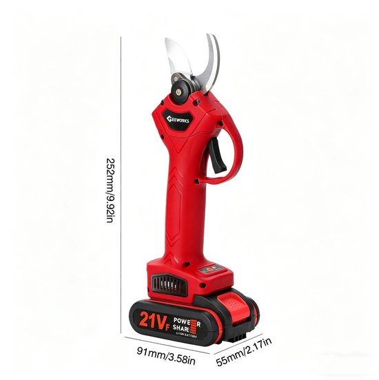 Draadloze elektrische snoeischaar - Elektrische Snoeischaar 21V – Accu Takkenschaar tot 25 mm – SK5 Stalen Mes – 2x 1200mAh Accu – Met Oplader — afbeelding 2