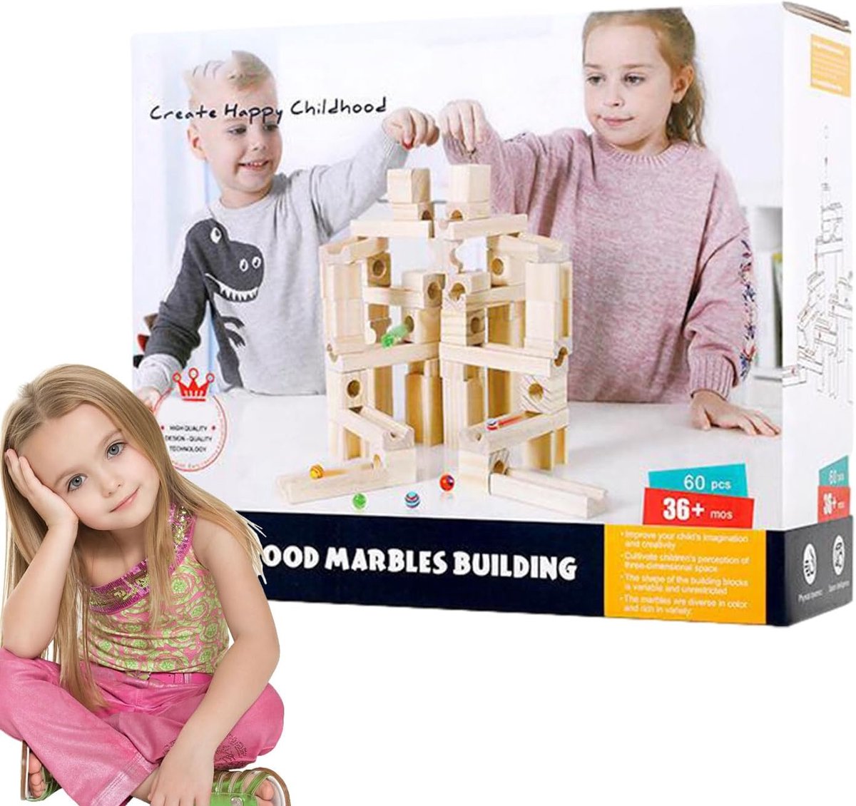 Houten Kralenbaan Labyrint - Puzzelspel Educatief Speelgoed - Cognitieve Vaardigheden Ontwikkelen - 60 Delen Inclusief Ballen
