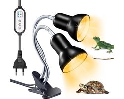 Infrarood Verwarmingslamp voor Terrarium, 360° Draaibaar met Timerfunctie voor Schildpadden en Reptielen