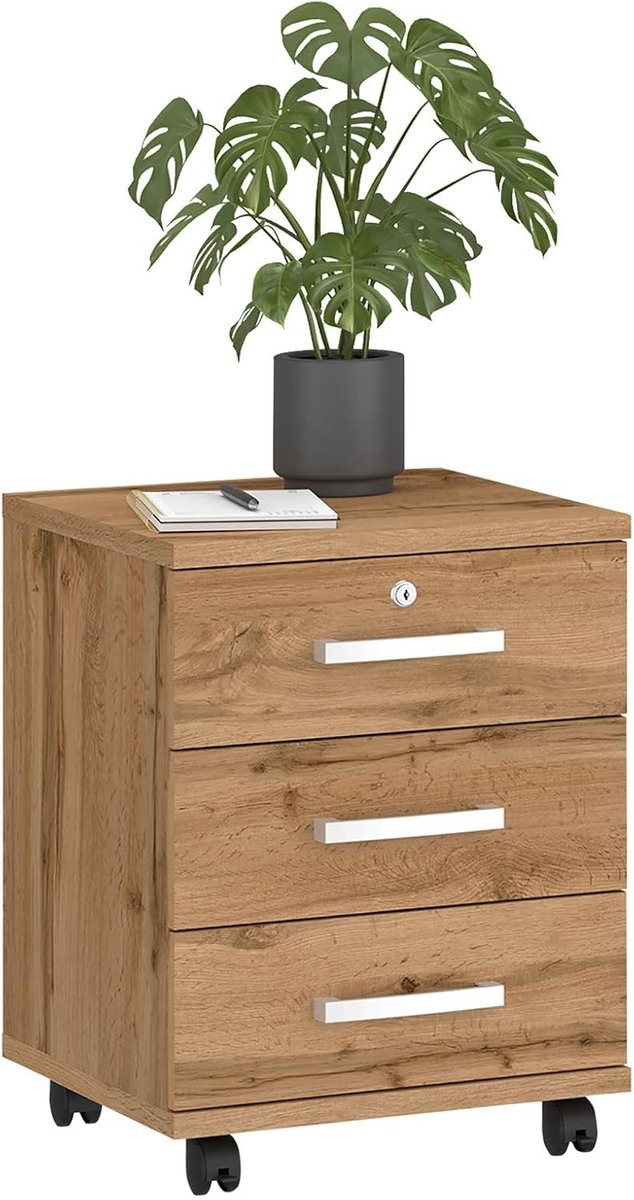Roll Container - Ladeblok Bureau - Opbergen Kantoor - Verrijdbaar Met Rem - 44x58x45 cm - Wild Oak