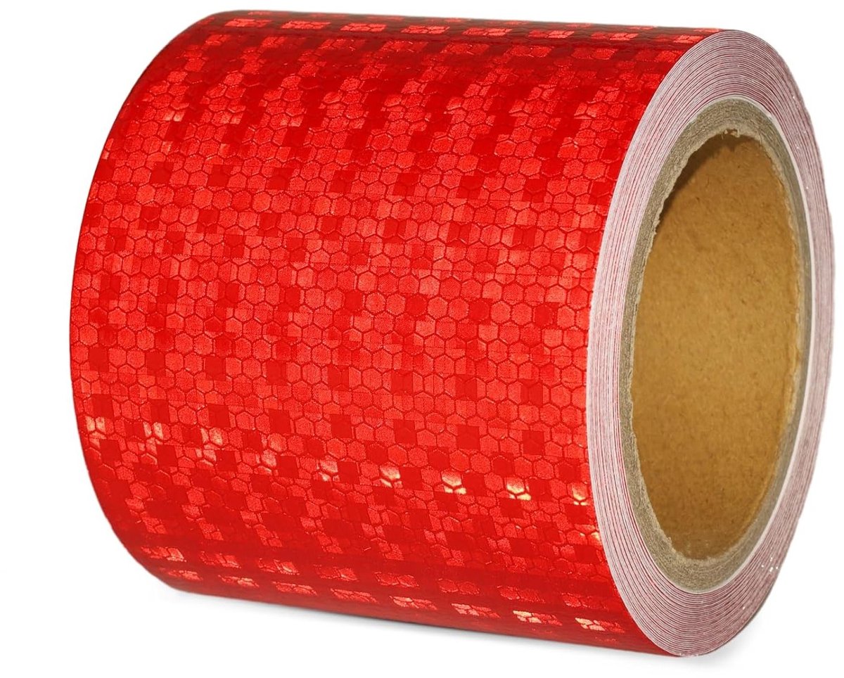 Reflecterende Plakband Rood 10 cm x 10 m, Waterdicht, Veiligheidsband voor Voertuigen, Auto's en Trailers, Geschikt voor Buitengebruik