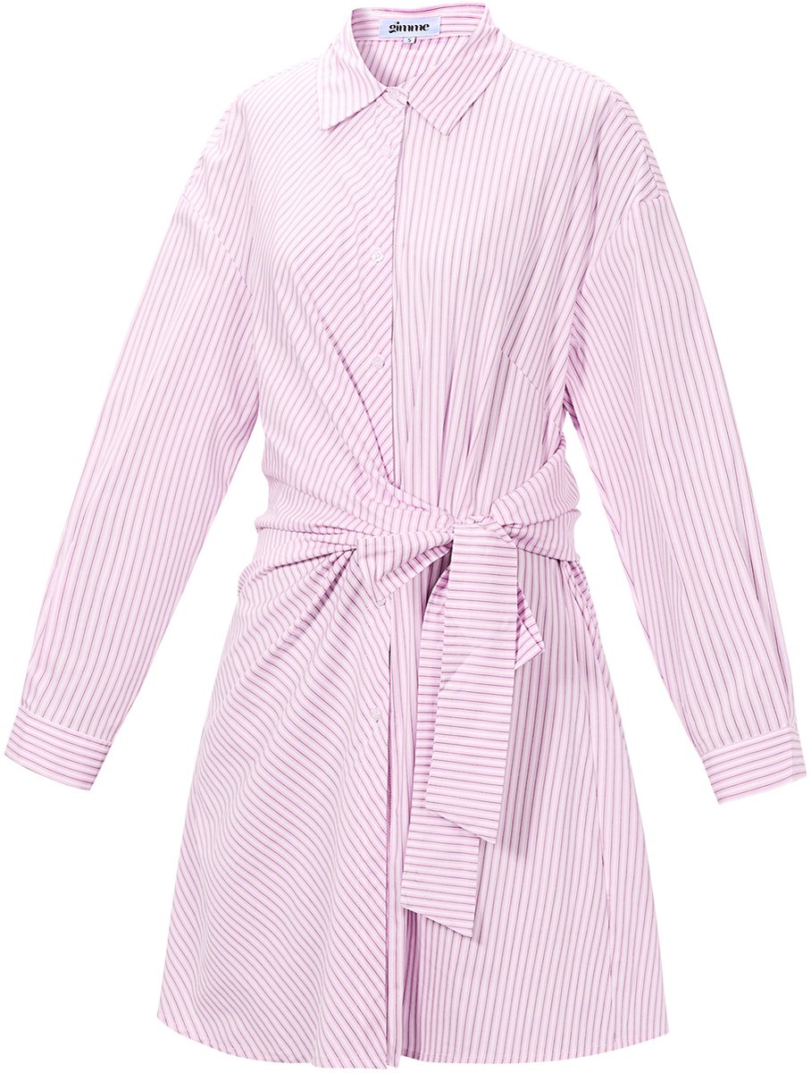 Knotted Blouse Dress – Casual Blousejurk met Knoopdetail – Trendy Outfit voor een Verzorgde Look - Roze Maat M