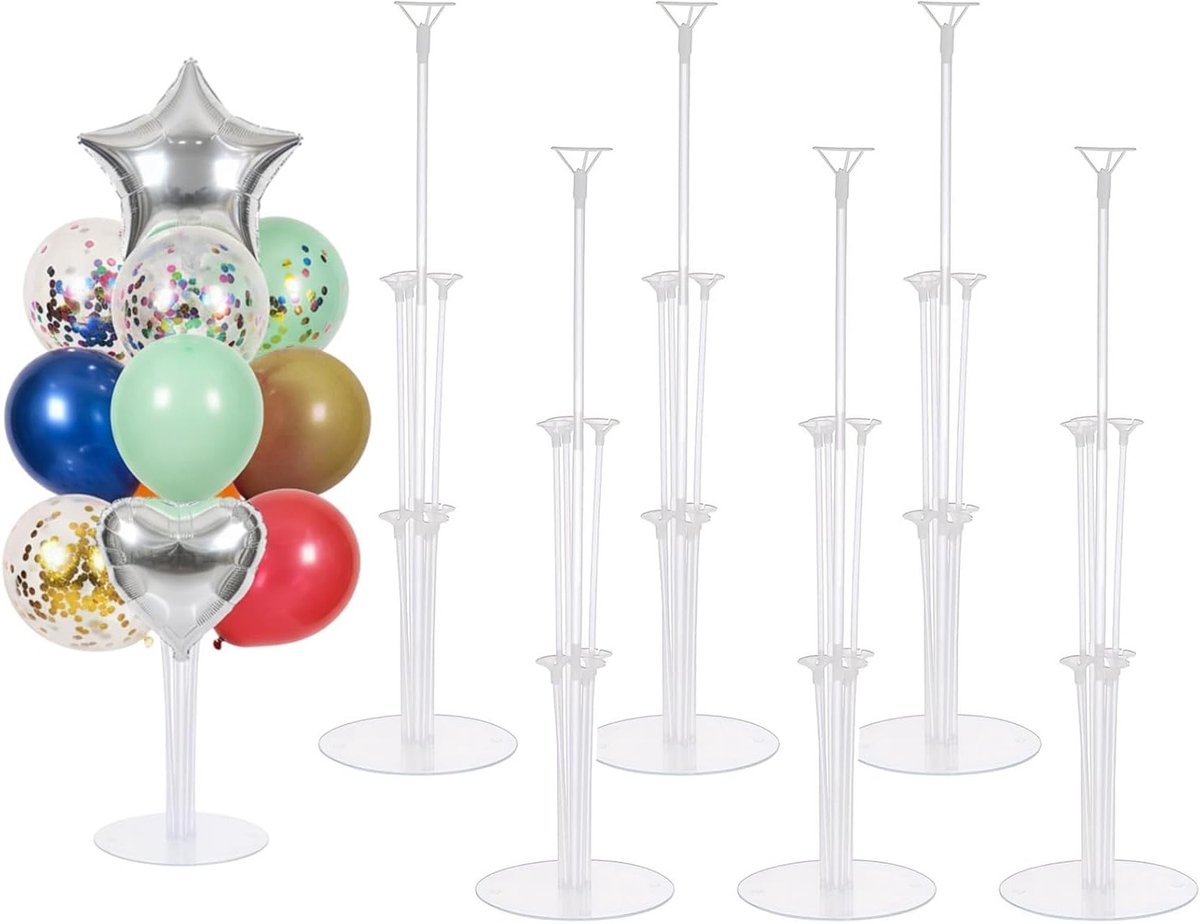 Transparante ballonstandaarden set van 6 stuks met ballonstokjes en houders voor feesttafeldecoraties, ideaal voor verjaardagen en bruiloften (70 cm, transparant)