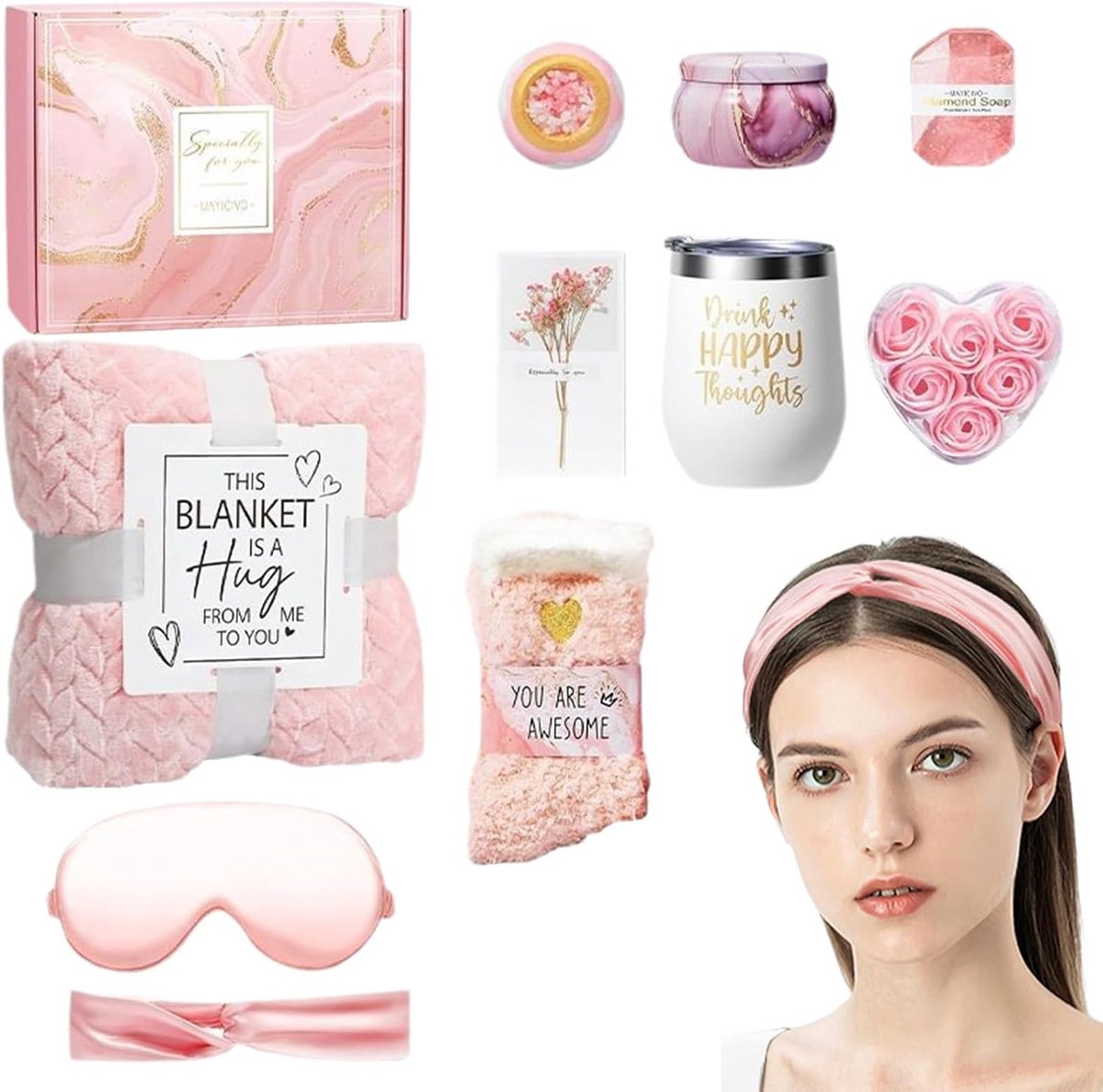 Dames Verzorgingsset - Wellness Cadeau - Ontspanning Thuis - Luxe Flanellen Deken - 30x26x14 cm