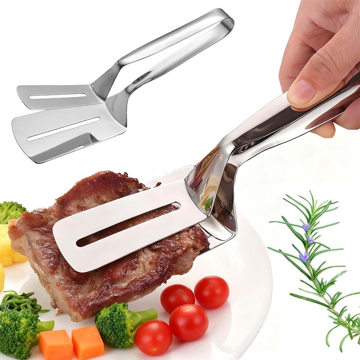Grilltang Roestvrij Staal - Steak Tang Keuken - Barbecue Buiten Koken - Verlengde Anti-Verbranding Handgreep - 26 cm Lengte - Zilverkleurig