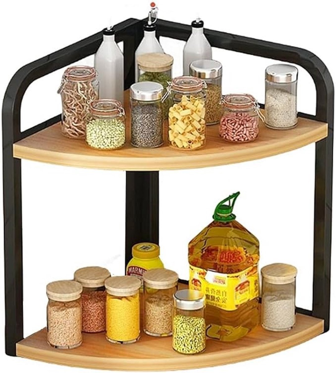 Houten hoekplank kruidenrek met ijzeren frame - 2 lagen