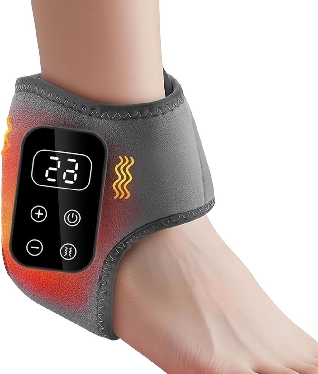 Elektrische Enkelmassager - Verwarmend Kussen - Comfort Bevorderen - Instelbare Intensiteit - 17x35cm - Grijs Zwart