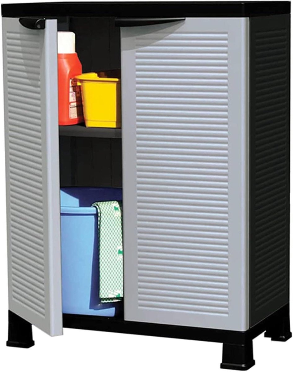 Opbergkast Plastic - Hoge Kast - Ruimte Organiseren - Compact Ontwerp - 68x39x92 cm - Grijs