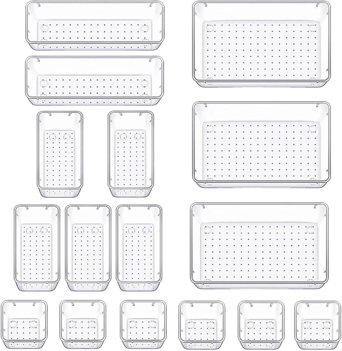 Lade Organizer Set - Opbergbakjes - Huis Opruimen - 4 Maten - 16 Stuks - Transparant