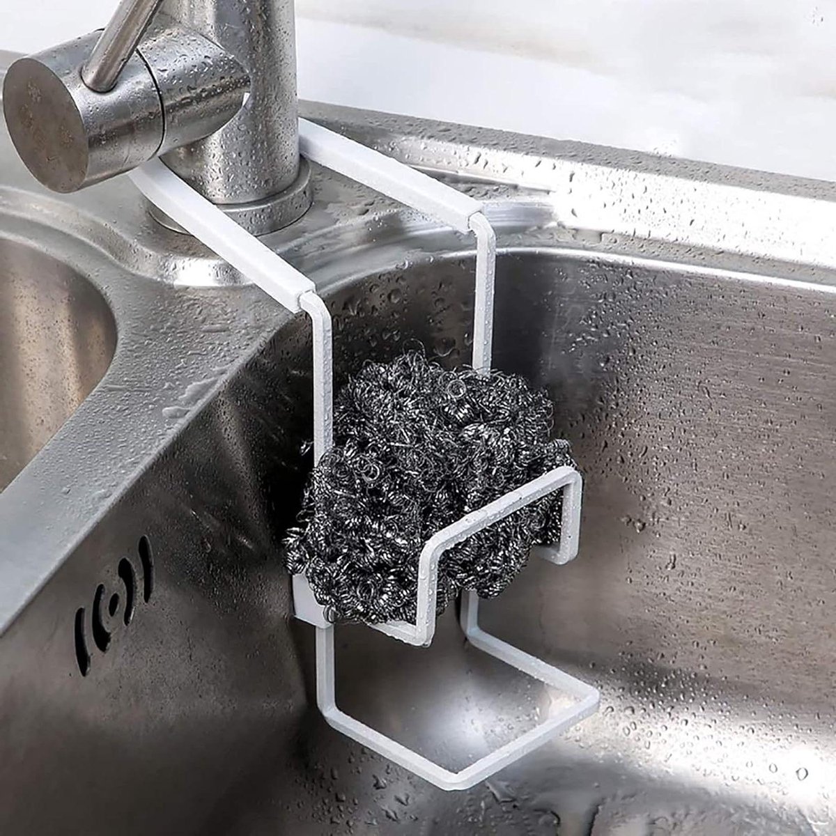 Keuken Sponshouder - Kraan Organizer - Gootsteen Opruimen - Zonder Boren - Compact Ontwerp - Wit