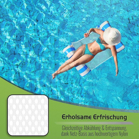 Opblaasbare waterhangmat - Luchtmatras drijvend - Ontspannen in water - Met nylon net - 120 cm - Blauw — afbeelding 3