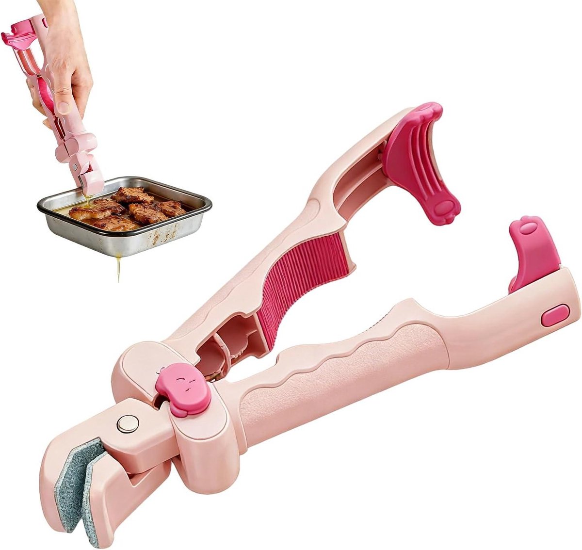Hete Kom Tang - Plaatgrijper Houder - Veilig Koken - Antislip Hittebestendig - 22 cm - Roze